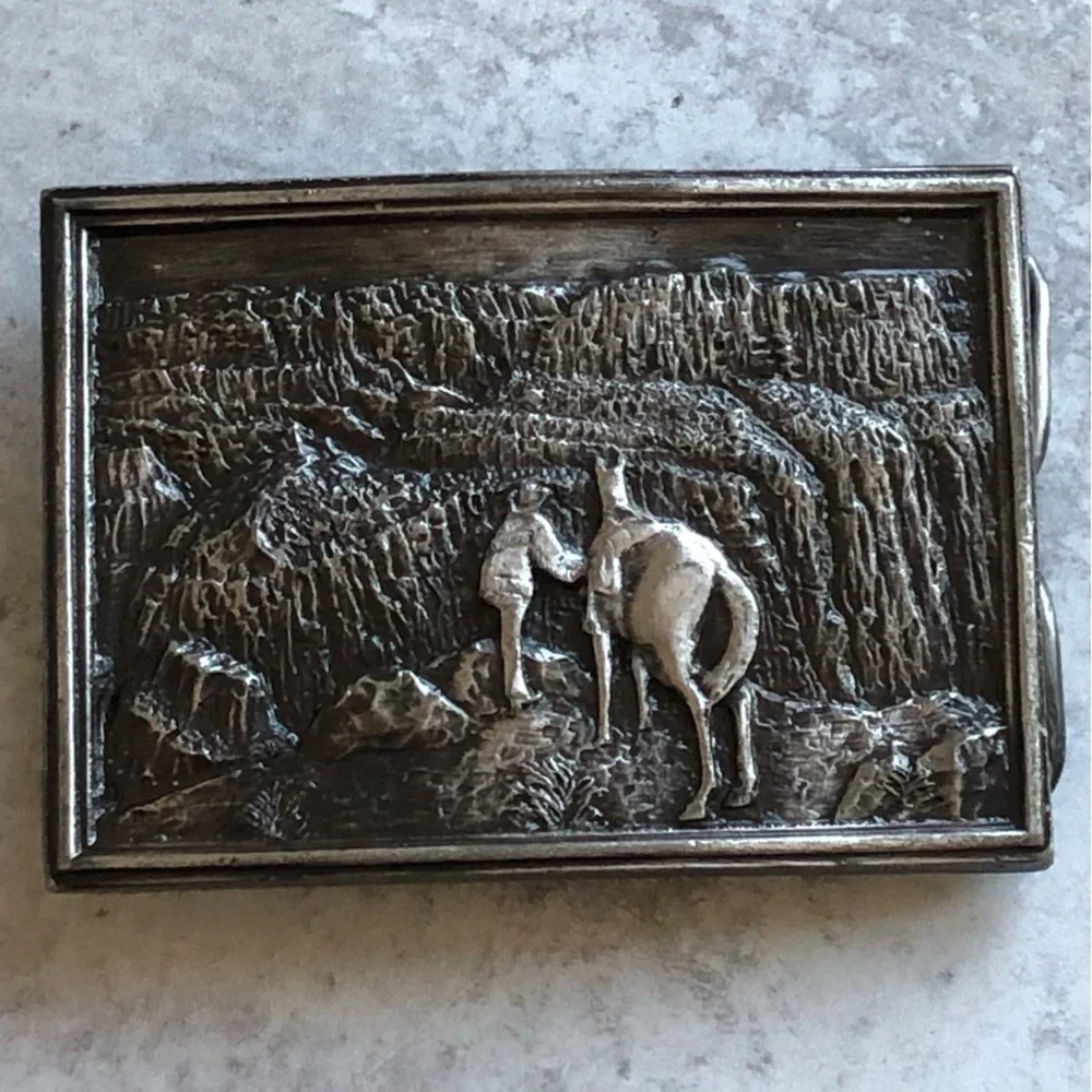 Bergamot Belt Buckle Brass 1977 Horses Mountain Western